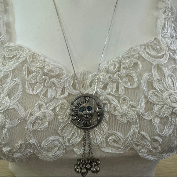 VTG 90s Celestial Sun Moon Silver Pendant Necklace - Picture 2 of 3